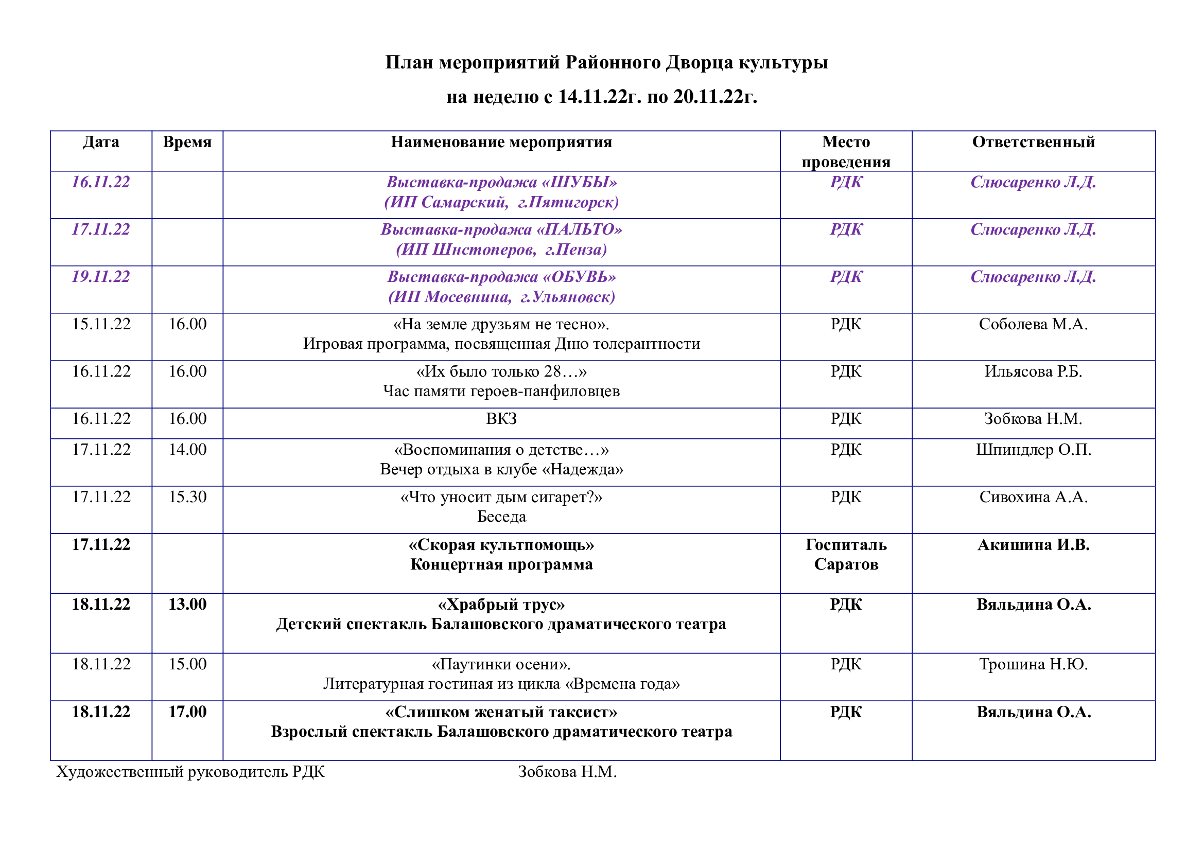You are currently viewing План мероприятий Районного Дворца культуры <strong>на неделю с 14.11.22г. по 20.11.22г.</strong>