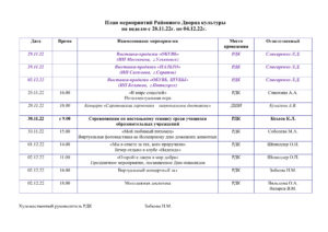 Read more about the article План мероприятий Районного Дворца культуры <strong>на неделю с 28.11.22г. по 04.12.22г.</strong>