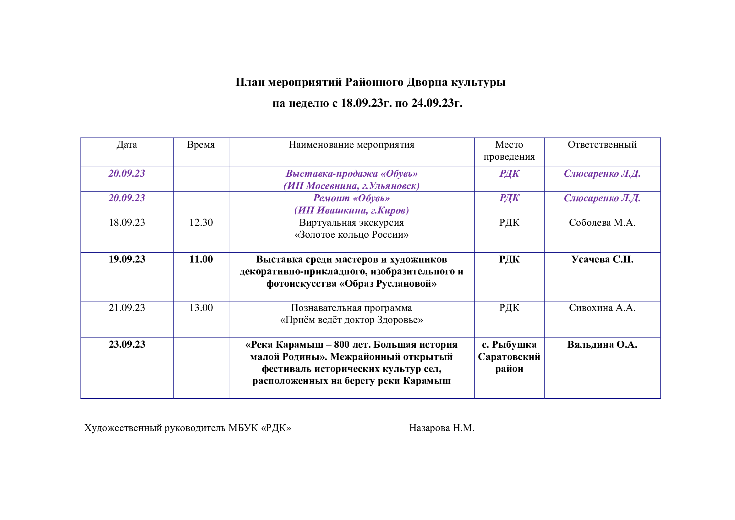 You are currently viewing План мероприятий Районного Дворца культуры на неделю с 18.09.23г. по 24.09.23г.
