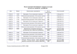 Read more about the article План мероприятий Районного Дворца культуры на неделю с 03.06.24г. по 09.06.24г.